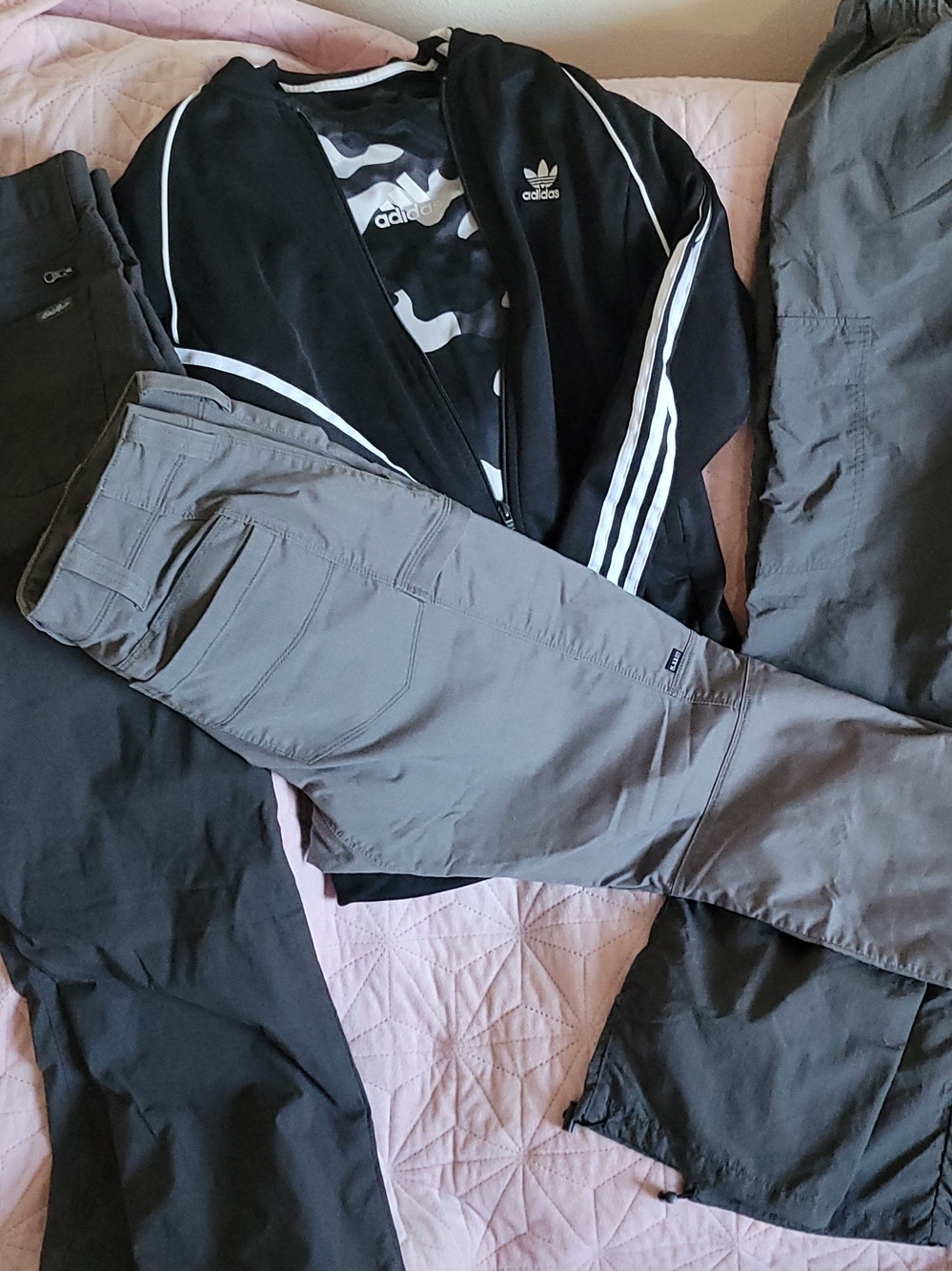 Adidas Black Track Jacket, Tee, and 3 Pants Outfit